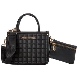 NEW Adrienne Vittadini Chelsea Mini Quilted Black Satchel With Zip Pouch